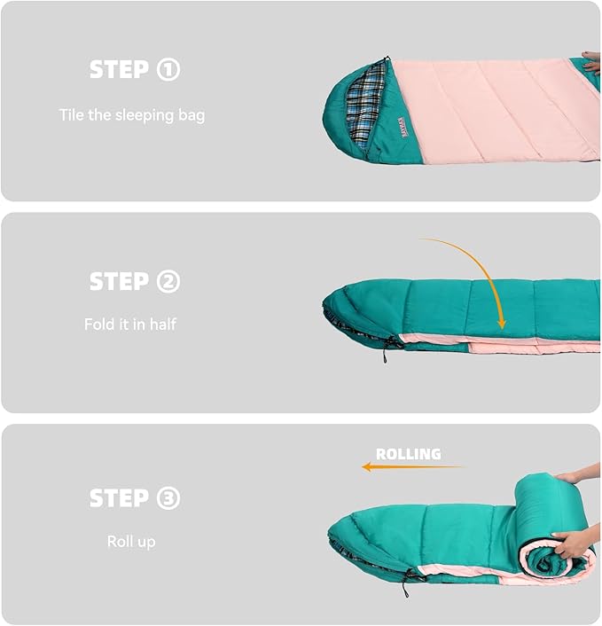 Cotton Flannel Liner Sleeping Bag for Adults Teens Kids, Cold Weather & Warm, 3-4 Seasons, Lightweight Compact Camping Essentials Equipment, Hiking, Outdoor, Travel