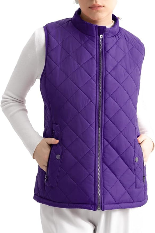 Women's Vest, Quilted Puffer Water-Resistant Zip With Pockets