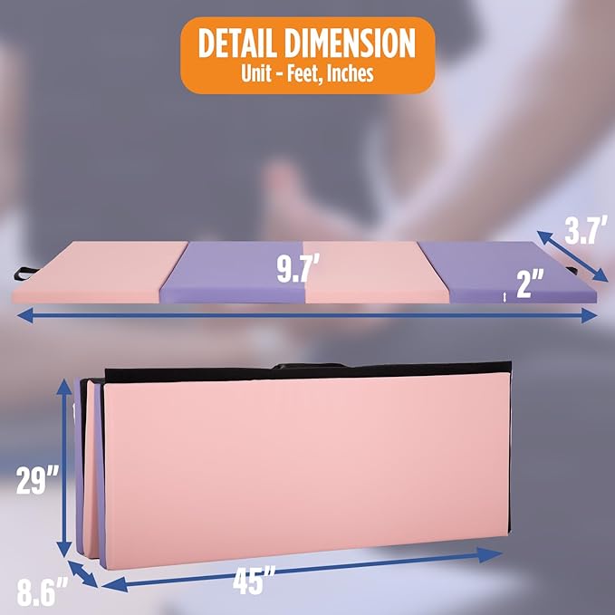 Gymnastics Mats Foldable Tumbling Mats Portable Gymnastics Exercise Mat 2'x6'/2.5'x6.4'/4'x6'/4'x8'/4'x10'/ Gymnastics Tumbling Mats Pad Home Exercise Panel Mat With Carrying Handles