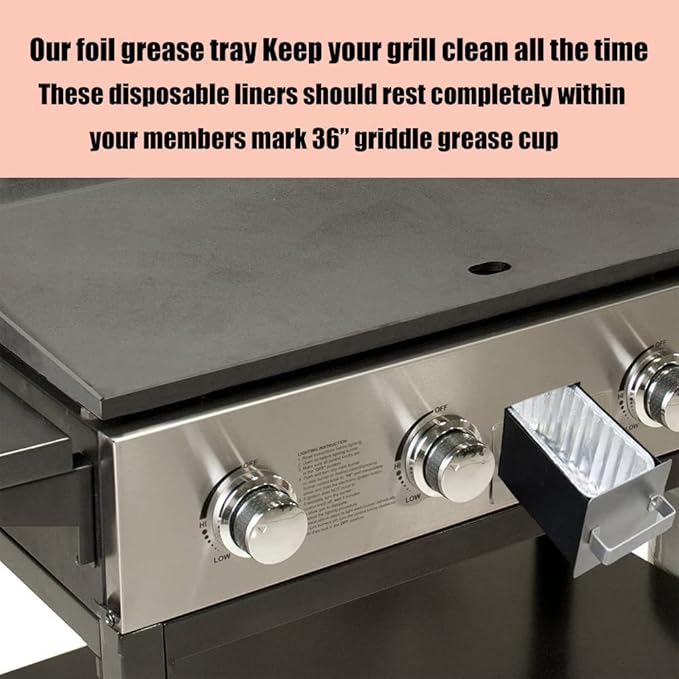 30-Pack Grease Tray Liner Drip Pan Liners for Members Mark 5-Burner Outdoor Flat Top Gas Griddle l Replacement Members Mark 5 Burner Griddle Aluminum Foil Grease Pan Disposable