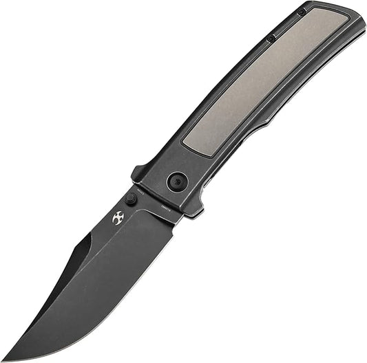 KANSEPT Bison Pocket Folding Knife, 4.25'' Blackwash CPM S35VN Steel Sharp Blade, Black Durable Two-Tone Titanium Handle, Frame Lock and Thumb Stud for Edc, Camping Hiking Knives K1108B1