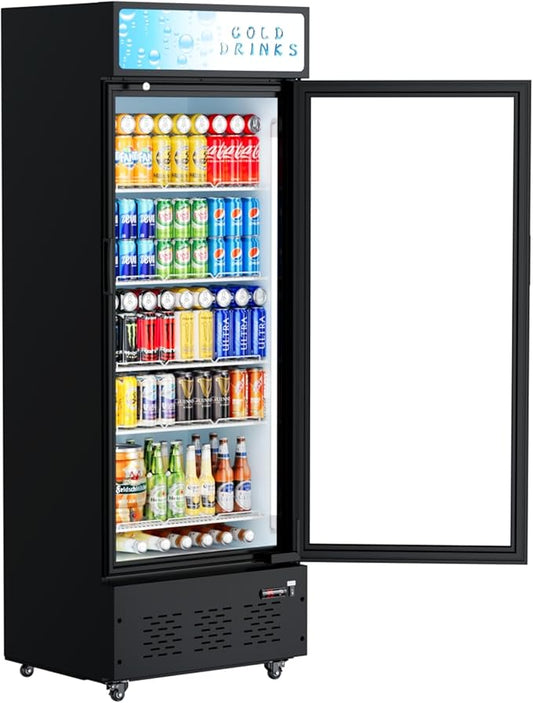 Commercial Glass Door Display Refrigerator 15 cu.ft Commercial Beverage Refrigerators with LED Light and 5 Shelves for Cafe, Restaurant, Store, Bar