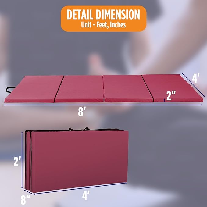 Gymnastics Mats Foldable Tumbling Mats Portable Gymnastics Exercise Mat 2'x6'/2.5'x6.4'/4'x6'/4'x8'/4'x10'/ Gymnastics Tumbling Mats Pad Home Exercise Panel Mat With Carrying Handles