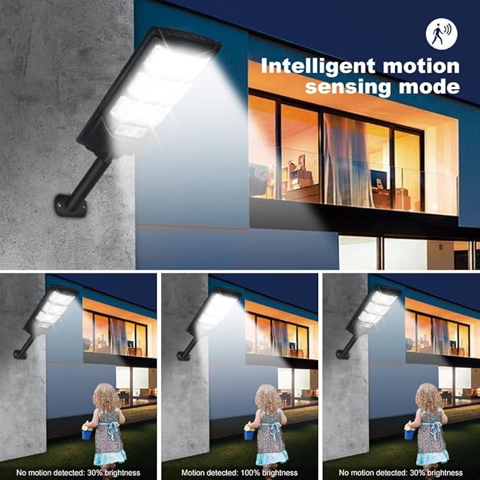 Solar Outdoor Light 2 Pack, 144 LED 6500K Dusk to Dawn Solar Powered Street Light IP65 Waterproof Motion Sensor Security Flood Light with Remote Control Smart Light for Patio Barn Yard Garage