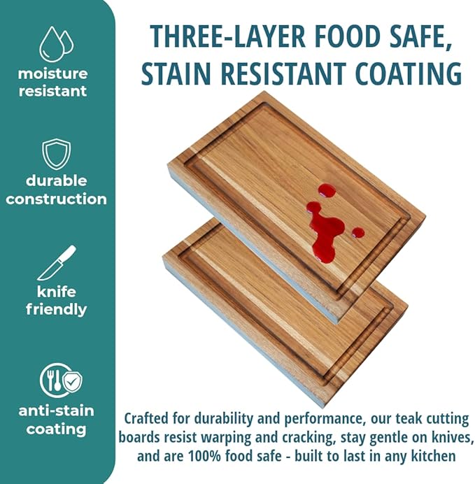 EcoDecors, Teak Cutting Board 10"x6", Reversible Compact Teak Wood Edge Grain Cutting Board with Juice Groove, Small Wooden Board for Bar, Garnish, Snack, Cheese, or Gift, FSC Certified