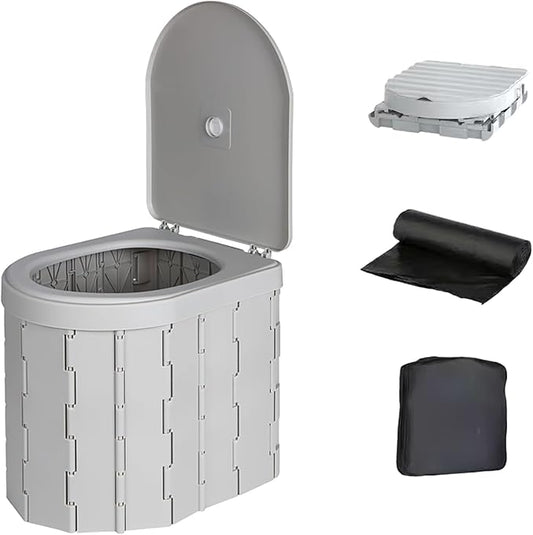 Portable Toilet, Camping Toilet for Adults with Lid, XL Folding Travel Toilets with Bags for Emergency Use, Foldable Porta Potty for Car, Outdoor Camp, Road Trip, Hiking and Truck Drivers