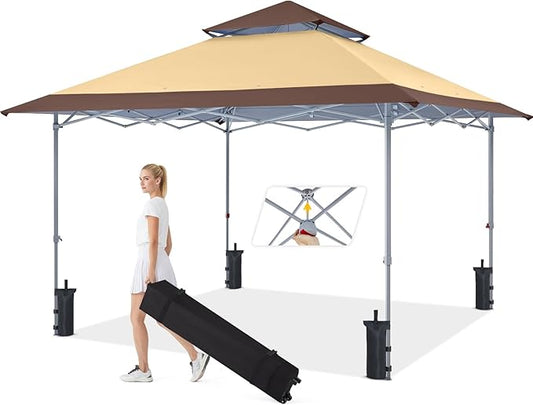 MASTERCANOPY 13x13 Pop-Up Canopy Tent Instant Shelter Outdoor Canopy with Wheeled Bag (Brown&Khaki)