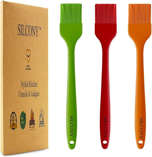 10" Silicone Pastry Basting BIG SIZE Brushes Heat Resistant BPA Free for BBQ Grill Barbecue & Kitchen Baking Cooking Marinating Oil Brushes Soft Bristles Long Handle (3, 10 Inches)