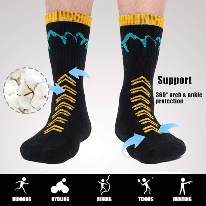 Time May Tell Mens Hiking Socks Moisture Wicking Cushion Crew Socks for Terkking,Outdoor Sports,Performance 2/4 Pack