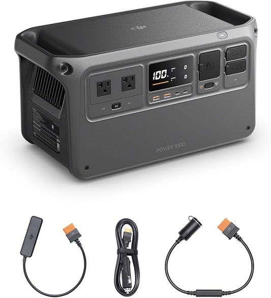 DJI Power 1000 Car Power Combo, 1024Wh Car Power Combo with Car Power Outlet to SDC Power Cable and SDC to Car Charger Plug Power Cable, LFP Cell, 2200W Stable Output, Generator for Road Trips