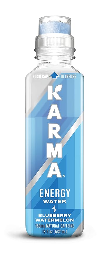 Karma Energy Drink – 12 Pack, Blueberry Watermelon Caffeinated Water with Cognizin® Nootropics, Vitamins & Immune Support, Low Calorie