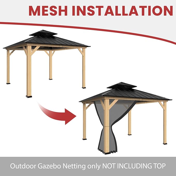 CoastShade Universal Replacement Canopy Mosquito Netting Screen Sidewalls Only for 10' x 12' Gazebo Canopy