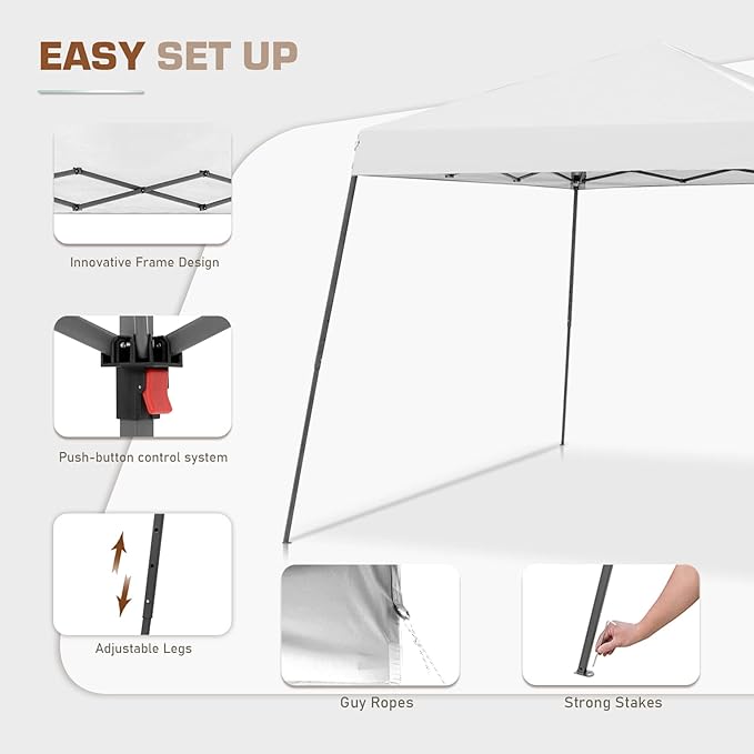 EAGLE PEAK 10x10 Slant Leg Easy Setup Pop Up Canopy Tent with Mosquito Netting 64 sqft of Shade, White