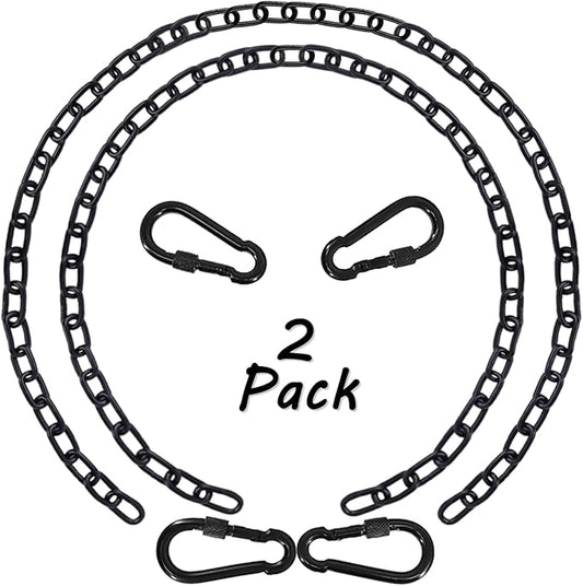 Hammock Chair Chain, 2 Pack 63in Hanging Swing Chain with 4 Carabiners, 660LB Capacity Heavy Duty Hammock Hanging Kit for Punching Bags, Swing Hangers, Porch, Patio, Playground Indoor Outdoor (Black)