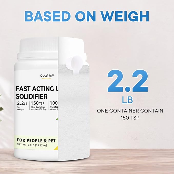 Qucship 2.2LB Urine Super Absorbent with Spoon, Toilet Gel Powder for Portable Bedpans, Eco Gel Camping Toilet Chemicals, Sodium Polyacrylate Solidifier for Pet Loo, Urinal Deodorizer