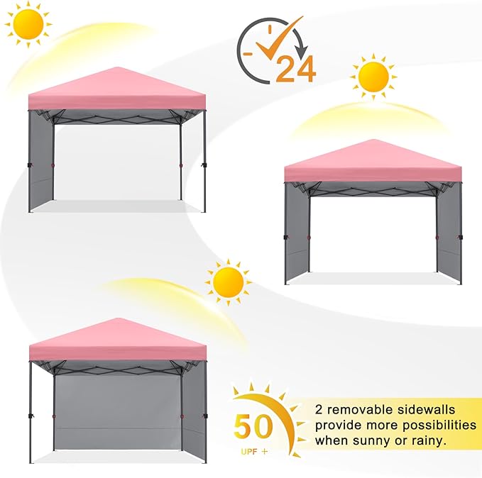 COOSHADE Pop Up Canopy Tent 10x10 with 2 Sidewalls, Outdoor Shade Instant Canopy Tents, Pink