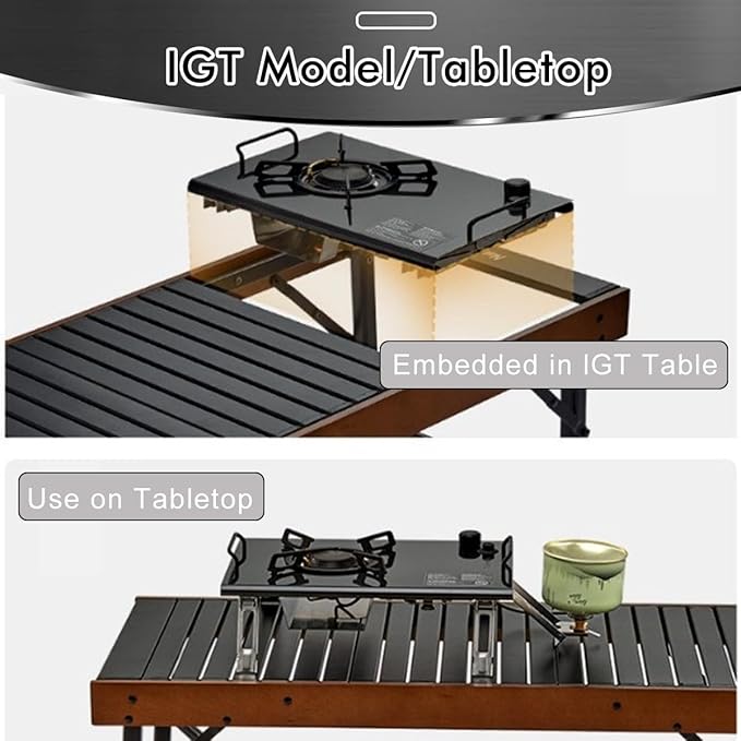 2025 Version Black IGT Camping Stove, Desktop & Embed Folding Gas Stove, Portable Gas Stove with Carrying Handle