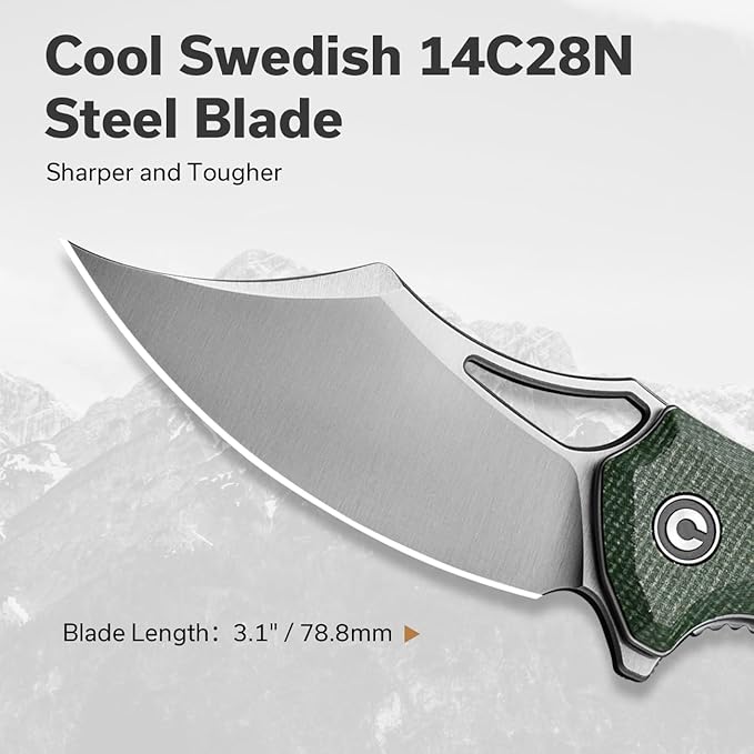 CIVIVI Chiro Cool Pocket Knife for EDC, Folding Knife with Flipper 3.1" 14C28N Blade Canvas Micarta Handle, Utility Knife for Men Women C23046-2