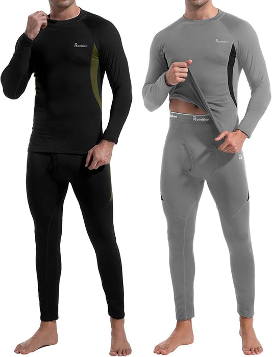 romision 2 Pack Thermal Underwear for Men Long Johns Fleece Lined Hunting Gear Bottom Top Set Base Layer Cold Weather XS-4XL