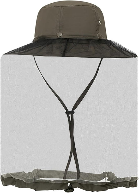 Mosquito Sun Hat with Net, Concealable Mesh, Drawstring Adjustable Skirt and Wind Cord, for Fishing Beekeeping Gardening