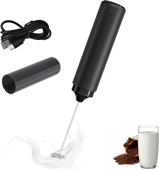 Rechargeable Electric Milk Frother with Cover, Portable Drinking Mixer Handheld, Electric Coffee Stirrer for CLatte, Cappuccino, Milk, Kitchen, Outdoor
