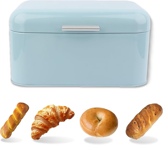 Buachois Large Bread Box,Iron Bread Box with Lid,Metal Bread Storage Bin,Bread Keeper Container,Bread Containers Storage,Modern Solid Color Retro Style,for Kitchen Counter (B)