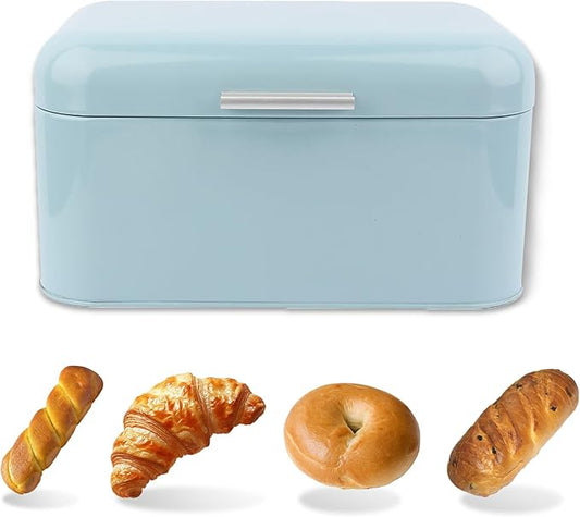 Buachois Large Bread Box,Iron Bread Box with Lid,Metal Bread Storage Bin,Bread Keeper Container,Bread Containers Storage,Modern Solid Color Retro Style,for Kitchen Counter (B)
