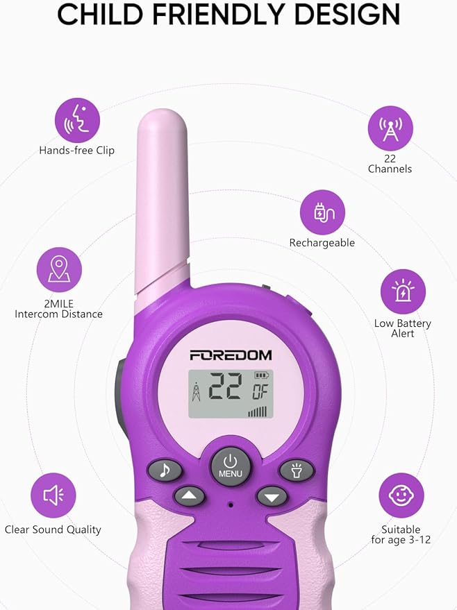 FOREDOM Rechargeable Walkie Talkies for Kids Walkie Talkies Long Range for Boy & Girl Age 3 to 12 Year Old Birthday Toys - 3 Pack