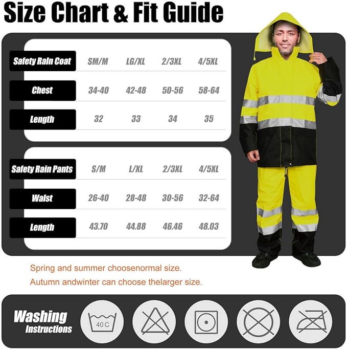 Men's Hi Vis Rain Jacket, Class 3 High Visibility Rain Gear for Men and Women, Waterproof Rain Suits, Internal Mesh,Zipper