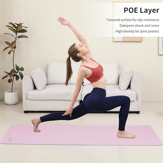 HAHE Yoga Mat Thick (8MM,1/3"), Eco-Friendly POE Non Slip Yoga Mat, High Rebound & Shock Absorption, Anti-Tear & Sweat-Resistant for Yoga, Fitness, Home, Workouts, Large Pilates Mats 72"x24" with Carrying Strap