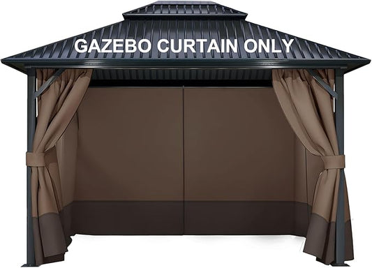 COWVIE 4-Panel 10' x 12' Gazebo Replacement Curtains, Patio Privacy Sidewalls with Double Zipper, Replacement for Outdoor Gazebo Canopy (Curtain Only)