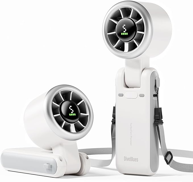Diveblues Portable Handheld Turbo Fan, 5 Gear Wind, Battery Operated, Up to 12 Working Hours, 3 IN 1 Hand Fan with Air Turbo Tech Cooling Fan for Outdoor Activities, Travel, Working