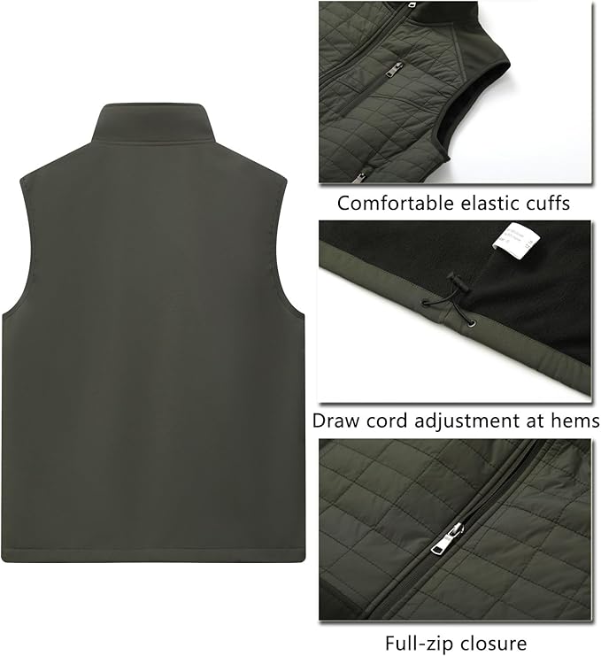 Vcansion Men's Lightweight Fleece Lined Puffer Vest Softshell Outerwear Sleeveless Jacket for Hiking Travel Golf