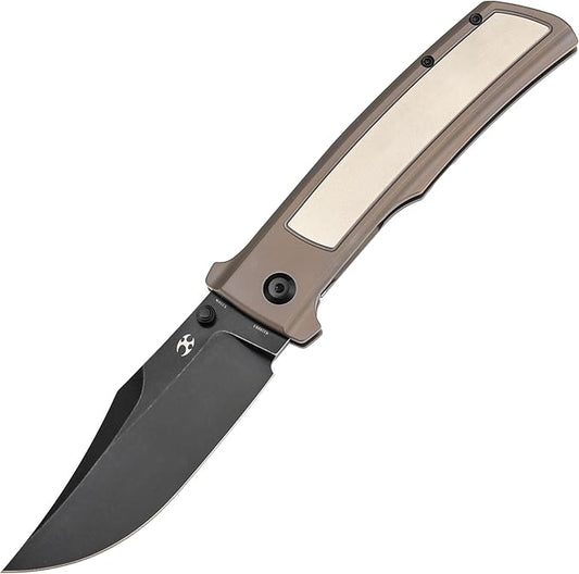 KANSEPT Bison Pocket Folding Knife, 4.25'' Blackwash CPM S35VN Steel Sharp Blade, Bronze Anodized Durable Two-Tone Titanium Handle, Frame Lock and Thumb Stud for Edc, Camping Hiking Knives K1108B3