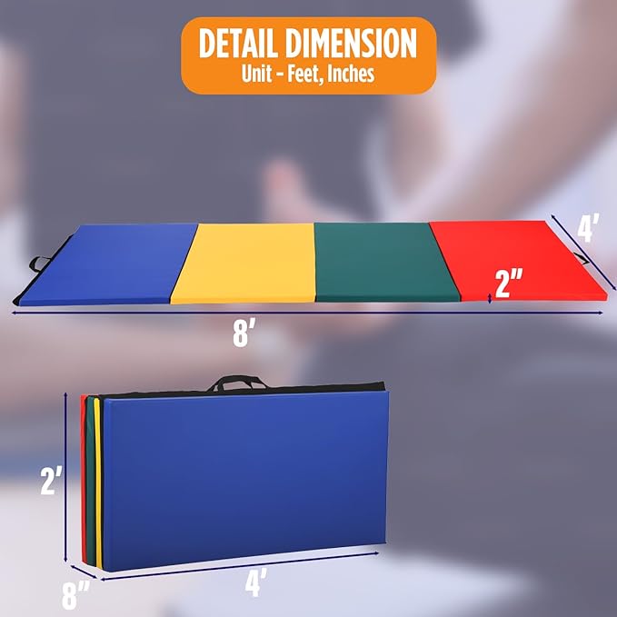 Gymnastics Mats Foldable Tumbling Mats Portable Gymnastics Exercise Mat 2'x6'/2.5'x6.4'/4'x6'/4'x8'/4'x10'/ Gymnastics Tumbling Mats Pad Home Exercise Panel Mat With Carrying Handles