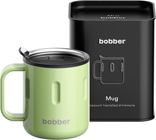 BOBBER 10 oz Insulated Tea Cup with Lid & Handle – Stainless Steel, Triple Walled Coffee Mug – Reusable Travel Mug for Hot & Cold Drinks, Perfect for Dad (Green)