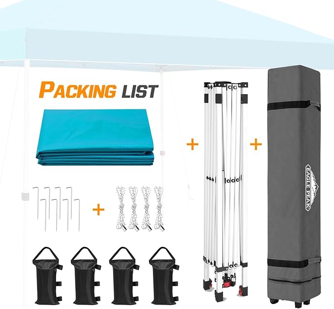 EAGLE PEAK Pop Up Canopy Tent with Wheeled Carry Bag, 8 Stakes, 4 Ropes, 4 Weight Bags, Easy Set Up Tent Canopy, 10x10 ft, 100sqft of Shade, Turquoise