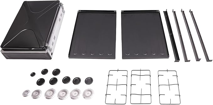 Natural Gas 5-Burner Outdoor Stove, Portable with Windshield, 2 Placement Boards, Ideal for Camping, Fishing, RV Travel
