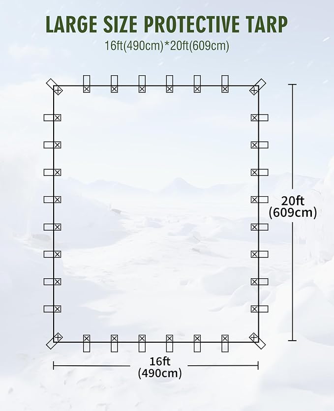 HIRALIY 20 Mil Heavy Duty Waterproof Tarp, 16x20ft Green Tarpaulin with Reinforced Webbing Loops, Multipurpose Oxford Canvas Tarp for Firewood, Roof, Camping, Pool