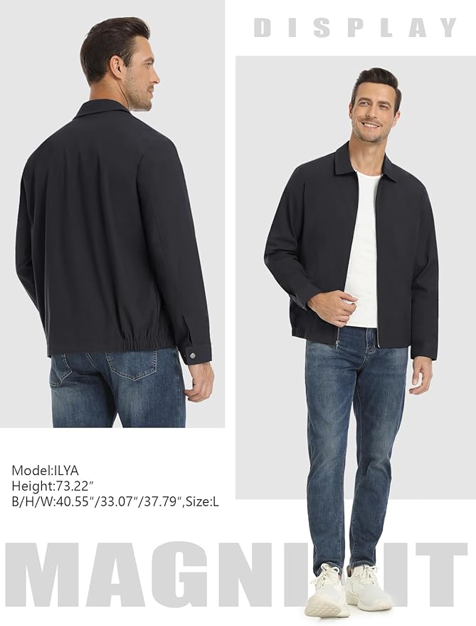 MAGNIVIT Men's Lightweight Jackets Light Windbreaker Full Zip Up Stylish Golf Coat Business Work Casual Dress