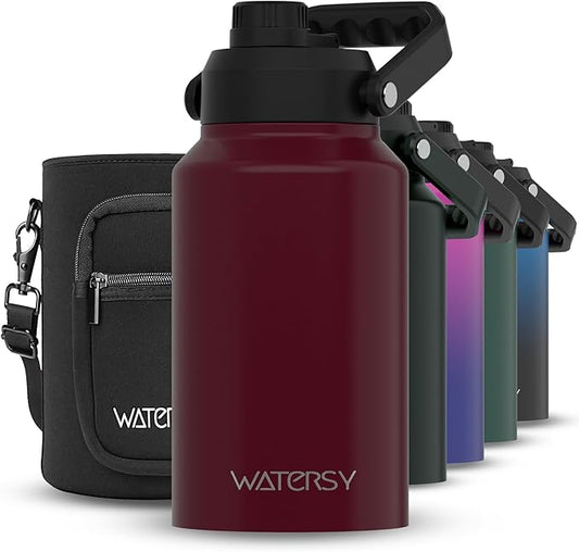 2/3 Gallon Water Bottle Insulated(Cold for 48 Hrs),BPA Free&Leak Proof,87oz Stainless Steel Water Jug/Flask,Big thermo,Large Water Bottle with Handle for Gym,Hiking,Camping,Brick Red