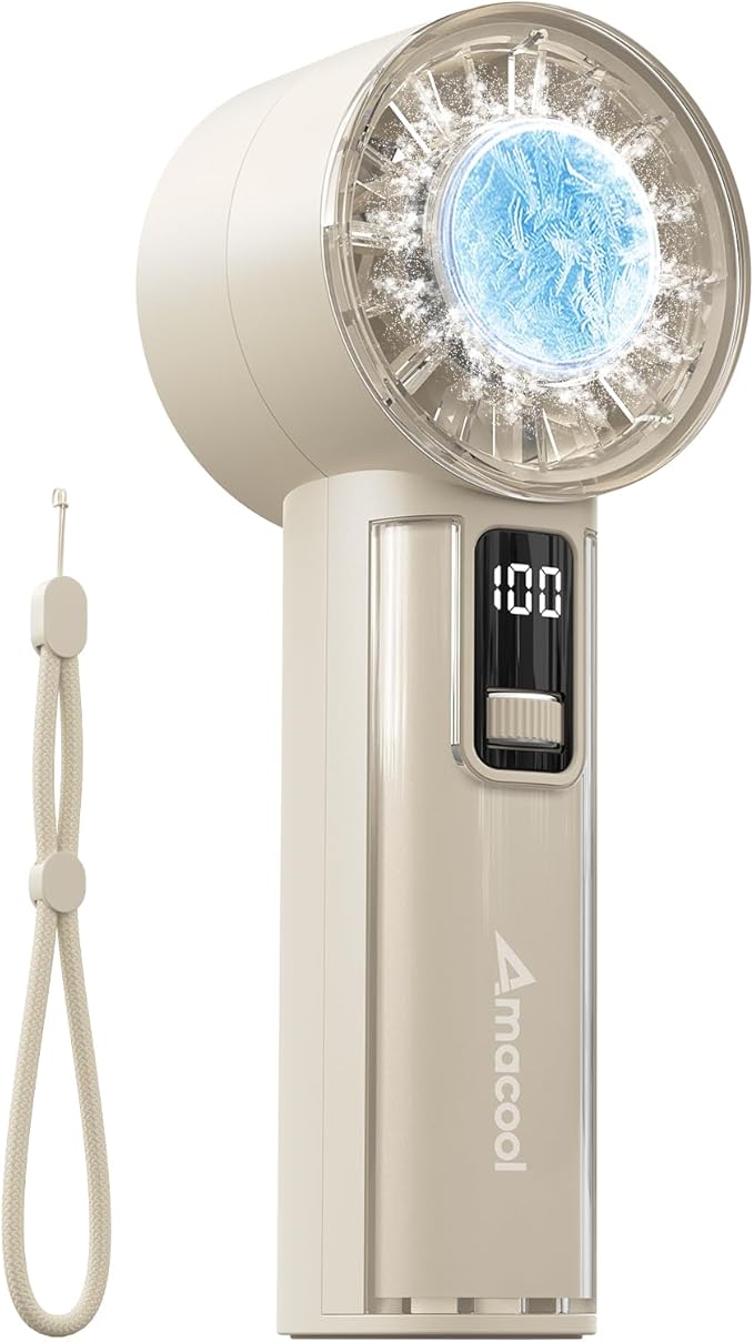 AMACOOL Handheld Fan with Ice Cooler, Mini Portable Fan Rechargeable, 18Hrs Cooling, 0-100 Adjustable Speed, Small Yet Powerful, Personal Hand Fans for Travel, Beach, Outdoor, Makeup, Gifts for Women