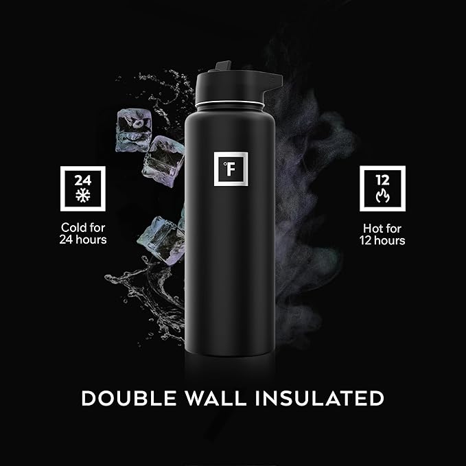 IRON °FLASK Camping & Hiking Hydration Flask with 3 Lids - Stainless Steel, Double Walled & Vacuum Insulated Water Bottle - Leak Proof & BPA Free (Twilight Blue, Straw - 40 oz)
