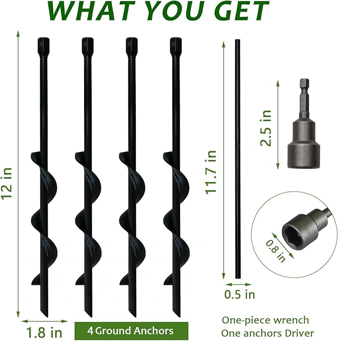 Metal Tent Stakes Heavy Duty 12 inch,Ground Anchors Screw in,Tent Accessories,Durability,Easy to use,Rust Resistant,not Bent Stakes,Portable,Black(4)