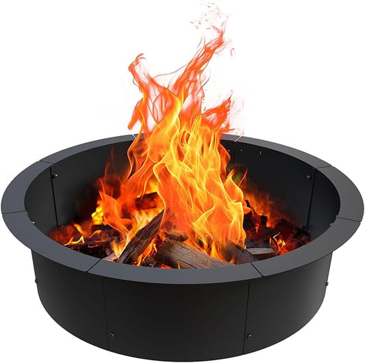 Fire Pit Outdoor Wood Burning Fire Pit Liner 43.3 Inch Camping Fire Ring Painted Steel Firepit Heavy Duty Campfire Ring Above or In-Ground for Bonfire Outdoor Backyard