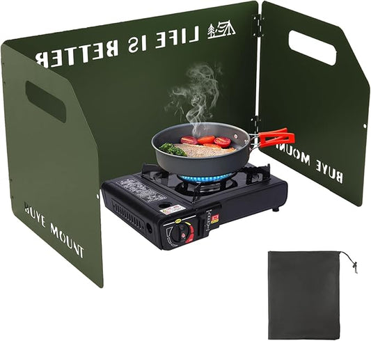 Camping Stove Windscreen Outdoor Windshield: GEEKHOM 3-Panel Steel Foldable Wind Blocker with Drawstring Bag for Gas/Butane Stoves – Lightweight for Hiking, Picnic & Backpacking, Cooking
