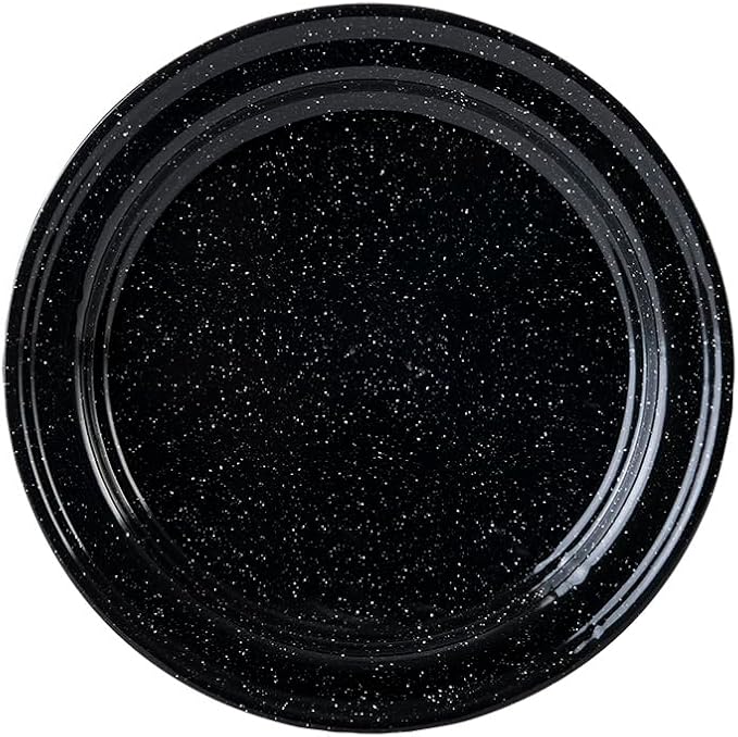 Cinsa 10-Inch Enameled Steel Dinner Plate Set, Set of 6 Dishwasher Safe Dinnerware, Rustic & Elegant - Durable for Everyday Use, Camping, Farmhouse Kitchens, Oven & Fire-Safe (Speckled Black)