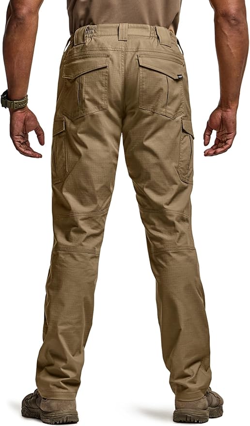 CQR Men's Flex Ripstop Tactical Pants, Water Resistant Stretch Cargo Pants, Lightweight EDC Hiking Work Pants