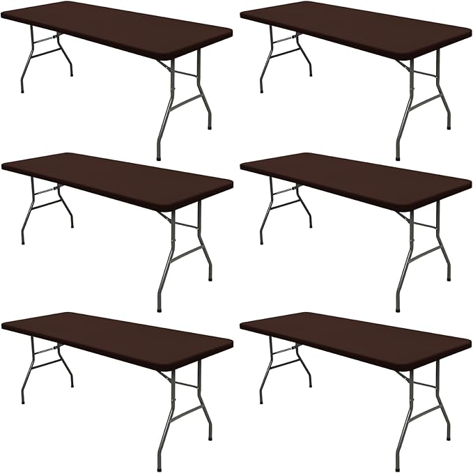 6 Pack Picnic Table Cover Fitted 6 Foot Tablecloth for Rectangle Tables Elastic Waterproof Stretch Washable Patio Folding Outdoor Spandex Table Cloth for Camping Banquet and Parties (Coffee 30" x 72")