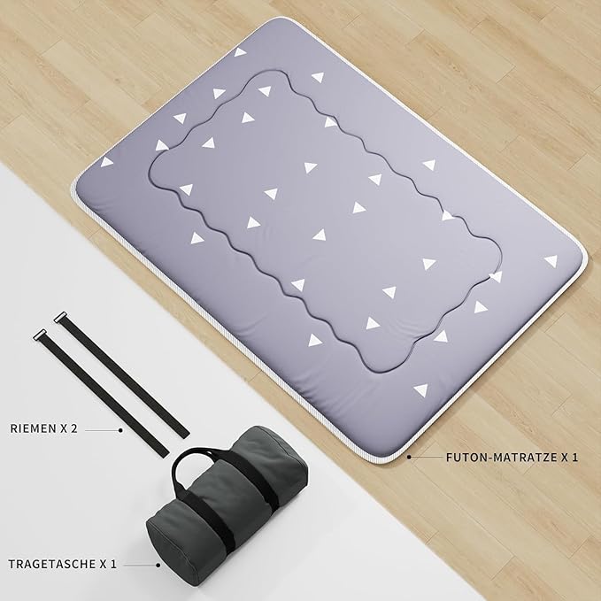 Japanese Futon Mattress, Foldable Tatami Mat Portable Dormitory Sleeping Pad with Bag & Strap, Floor Thicken Sleeping Roll up Camping Mattress (Grey WS1, 39" X80")